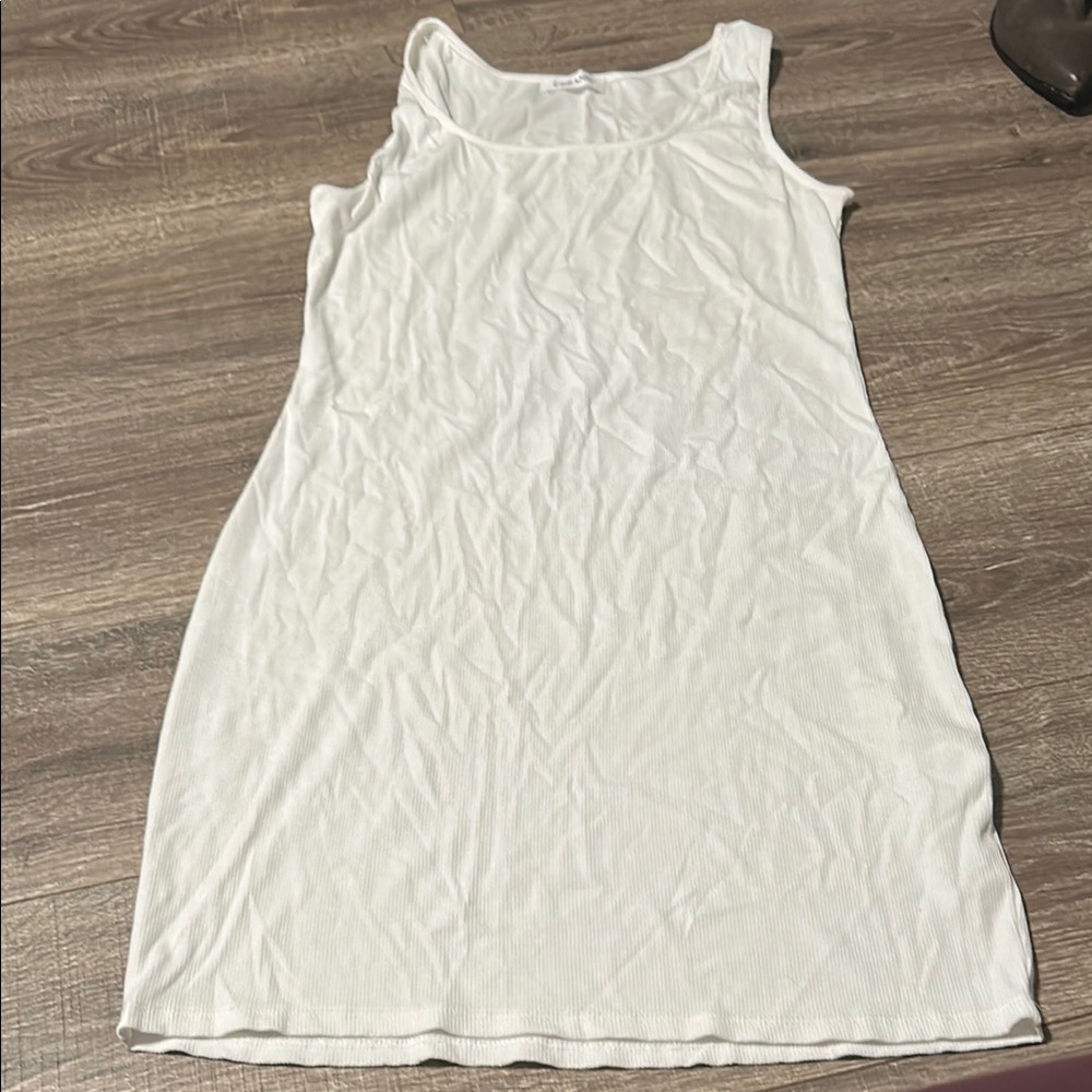 White Ribbed Sleeveless Dress